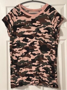 Nili Lotan Dusty Pink Camouflage Brady Tee Shirt Size L EUC